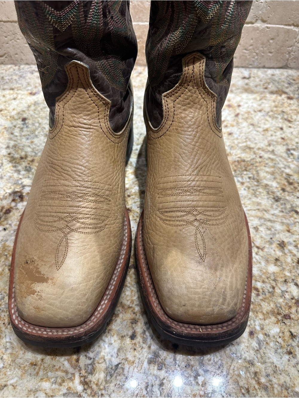 Lucchese Tan and Dark Brown Western Pull-On Boots